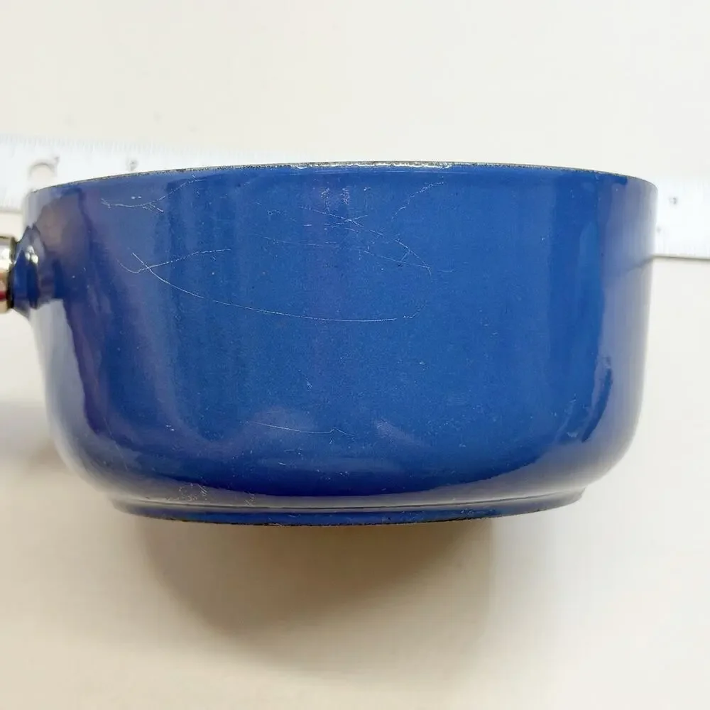 Vintage Le Creuset France #16 Enameled Cast Iron Saucepan – Blue Wood Handle